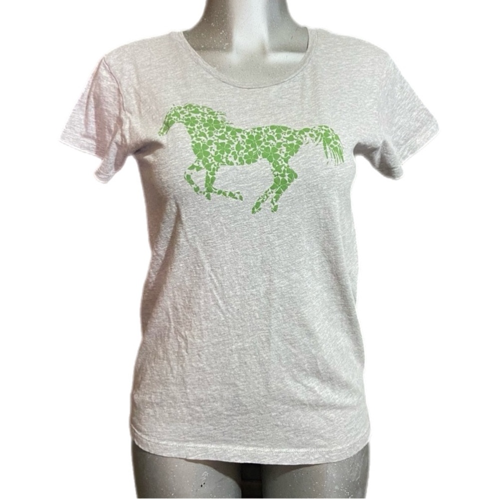 John Deere Gray T-Shirt Tee Green Horse Design Equestrian Small Basics Western